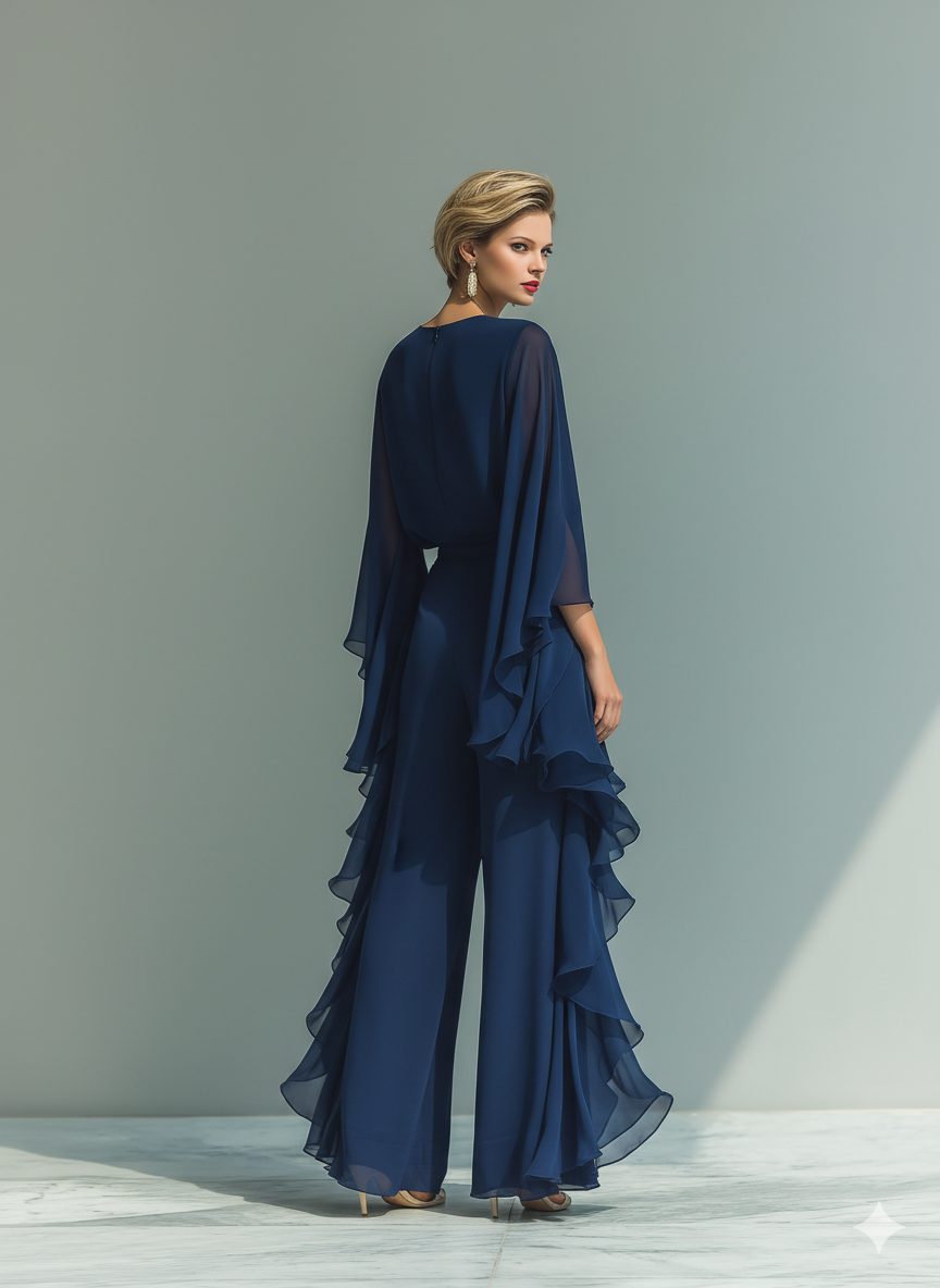 Zestaw Chiffon w Kolorze Morskiego Niebieskiego z Falbankami