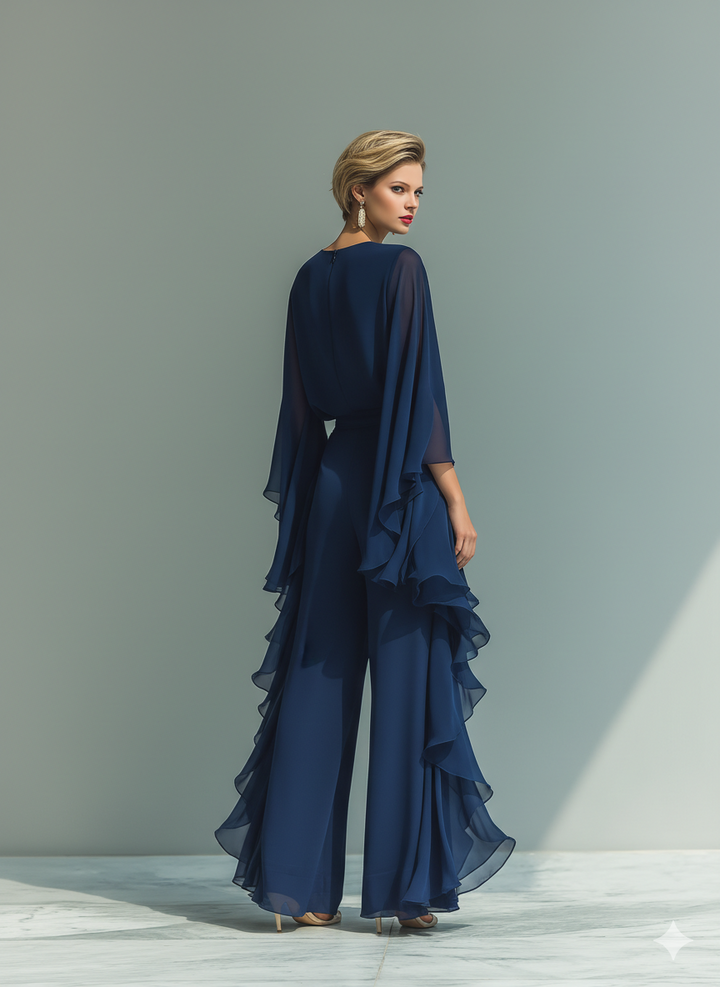 Zestaw Chiffon w Kolorze Morskiego Niebieskiego z Falbankami